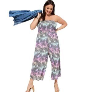 Torrid Tropical Midi Smocked Jumpsuit Size 2